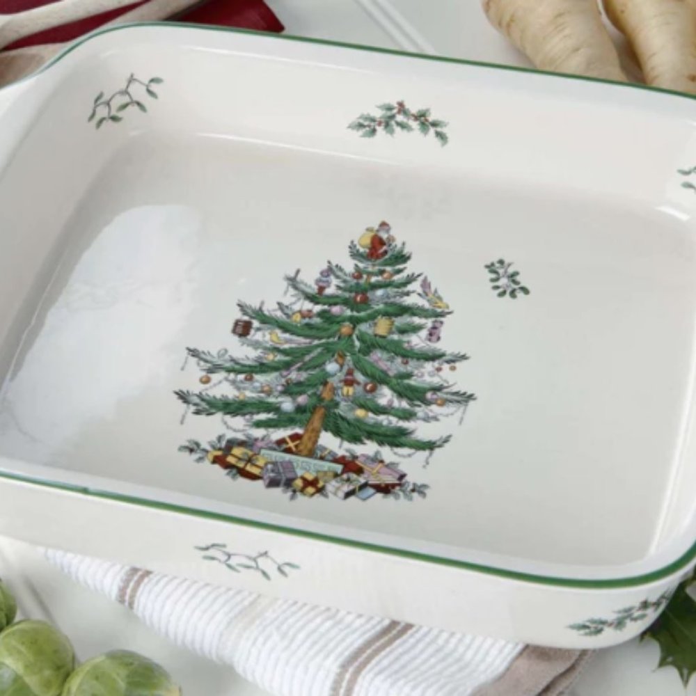Spode Christmas Tree Large Rectangular Handled Dish | Deep Baking Pan for Oven